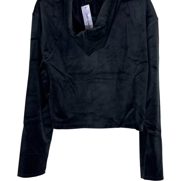 Juicy Couture Luxe Velour Pullover Hoodie Black Large NWT Half-Zip Long Sleeve - Picture 3 of 13